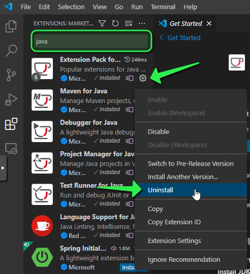 Removing VS Code Java Extensions - Lehigh Computer Science Docs